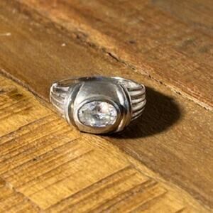 Vintage 1980s Sterling Silver Deco Revival Ring w/ CZ – Size 7.25